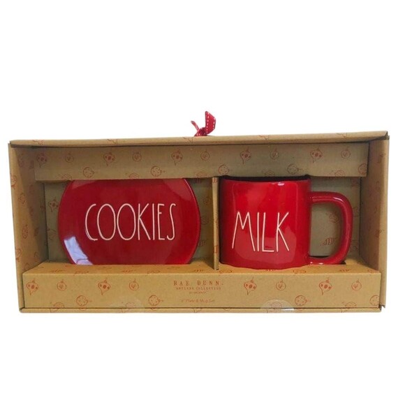 Rae Dunn MILK COOKIES  Christmas Gift Set Red Plate Mug - Picture 5 of 6